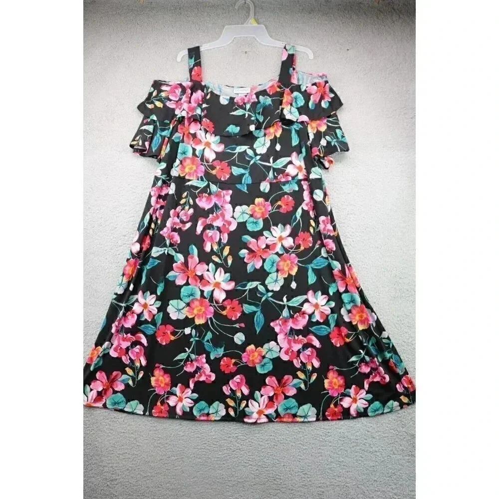 Catherines Summer Silky Flowy Black & Floral  Dress-Size 2XL - Picture 5 of 9